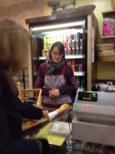 Alison buying a baguette