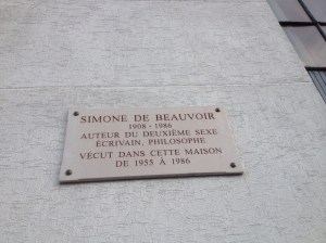 A plaque indicating where de Beauvoir spent her last years. When taking this picture, behind me is the wall to the cemetery where she is buried. 