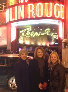 Joan, Alison and Janet after the show at Moulin Rouge. The horse trailer is for the show there was one bizarre act with circus ponies. 