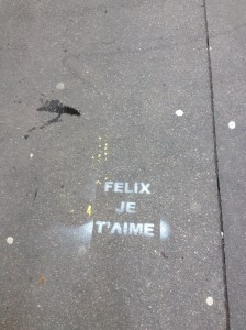 These stencils showed up all over our neighborhood the week of Valentine's Day!  Someone really loves this Felix character. 